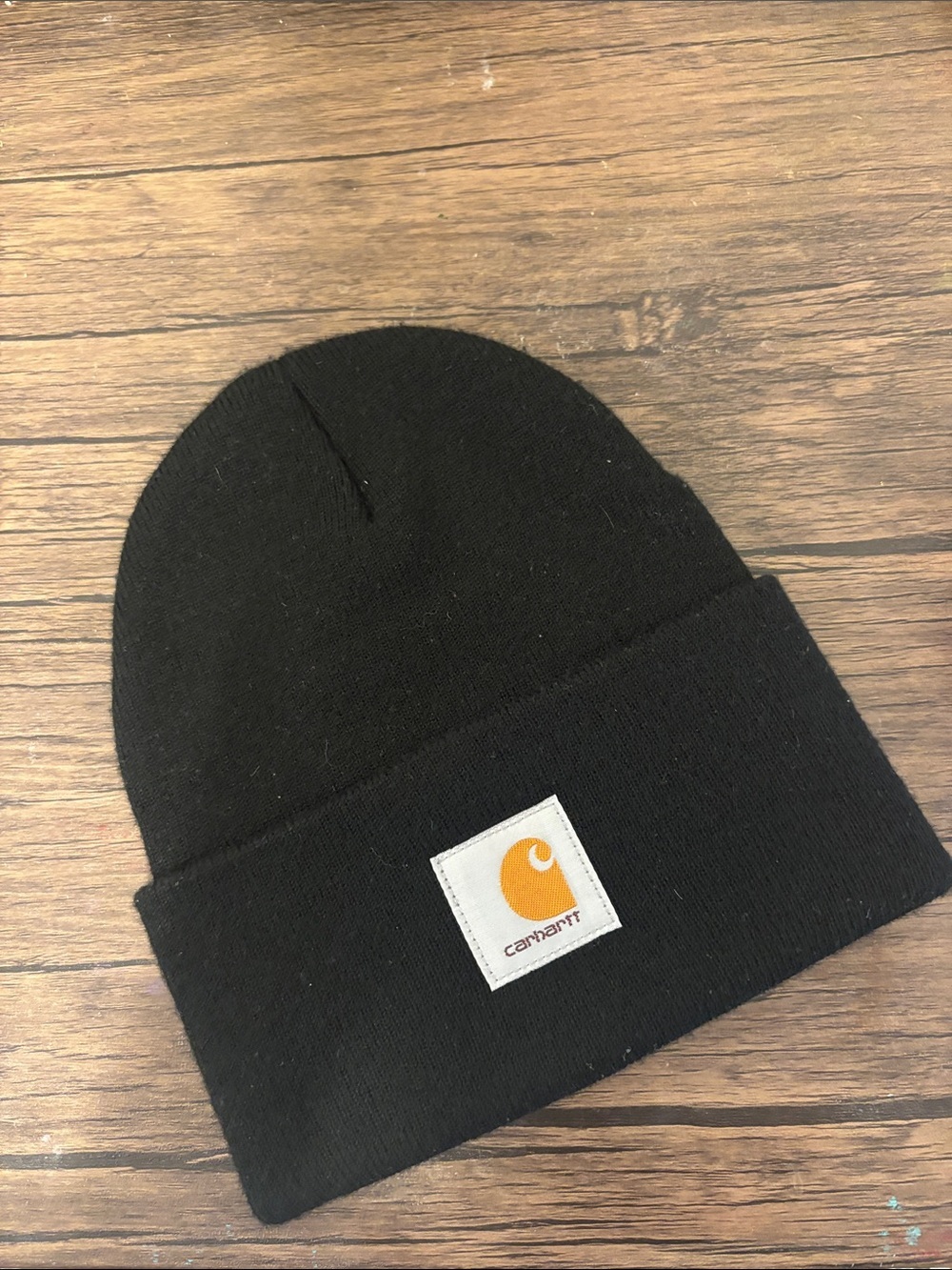 Carhartt Black Cuffed Beanie with Yellow Logo Patch